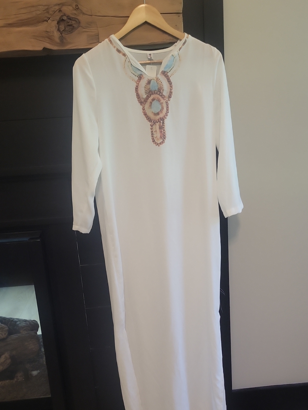 White Embellished Maxi Dress with Beaded Neckline